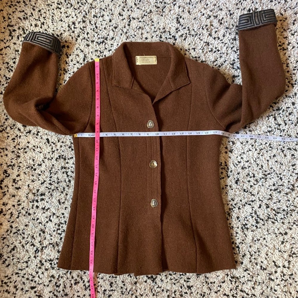 🔥SOLD🔥Christine Gilbert Designs Boiled Wool Long Sleeve Blazer Brown Jacket L - Picture 5 of 5